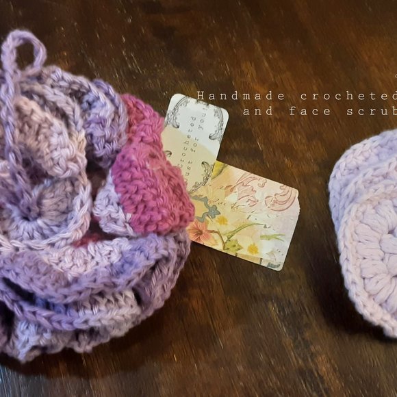 Crocheted Bath Pouf Face Scrubbie Set choose color - Picture 3 of 4